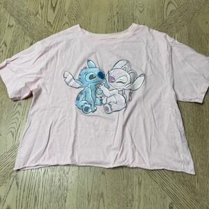 Disney Womens Large Pink‎ Stitch Angel Cropped Graphic T-Shirt  Cute